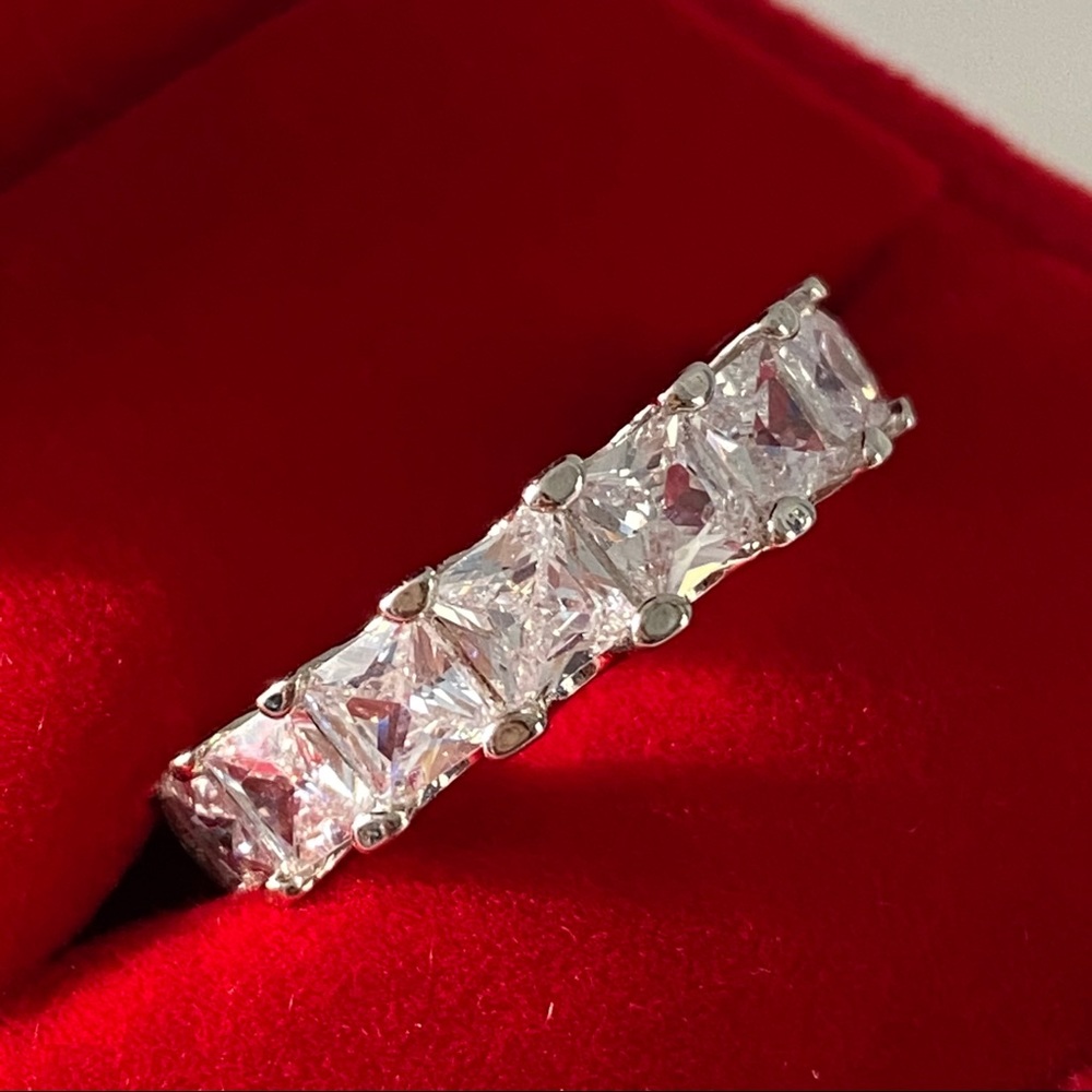 14k white gold over 925 synthetic Diamond eternity band ring